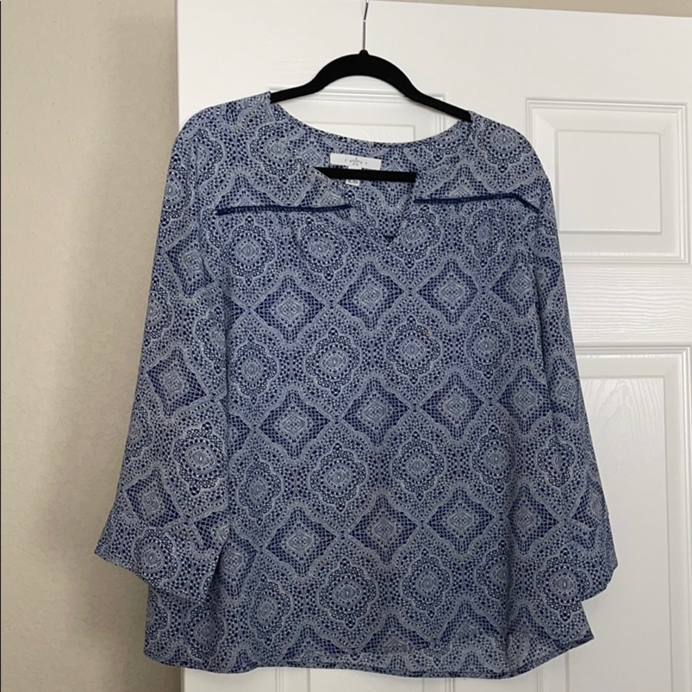 Blue and white printed women’s blouse